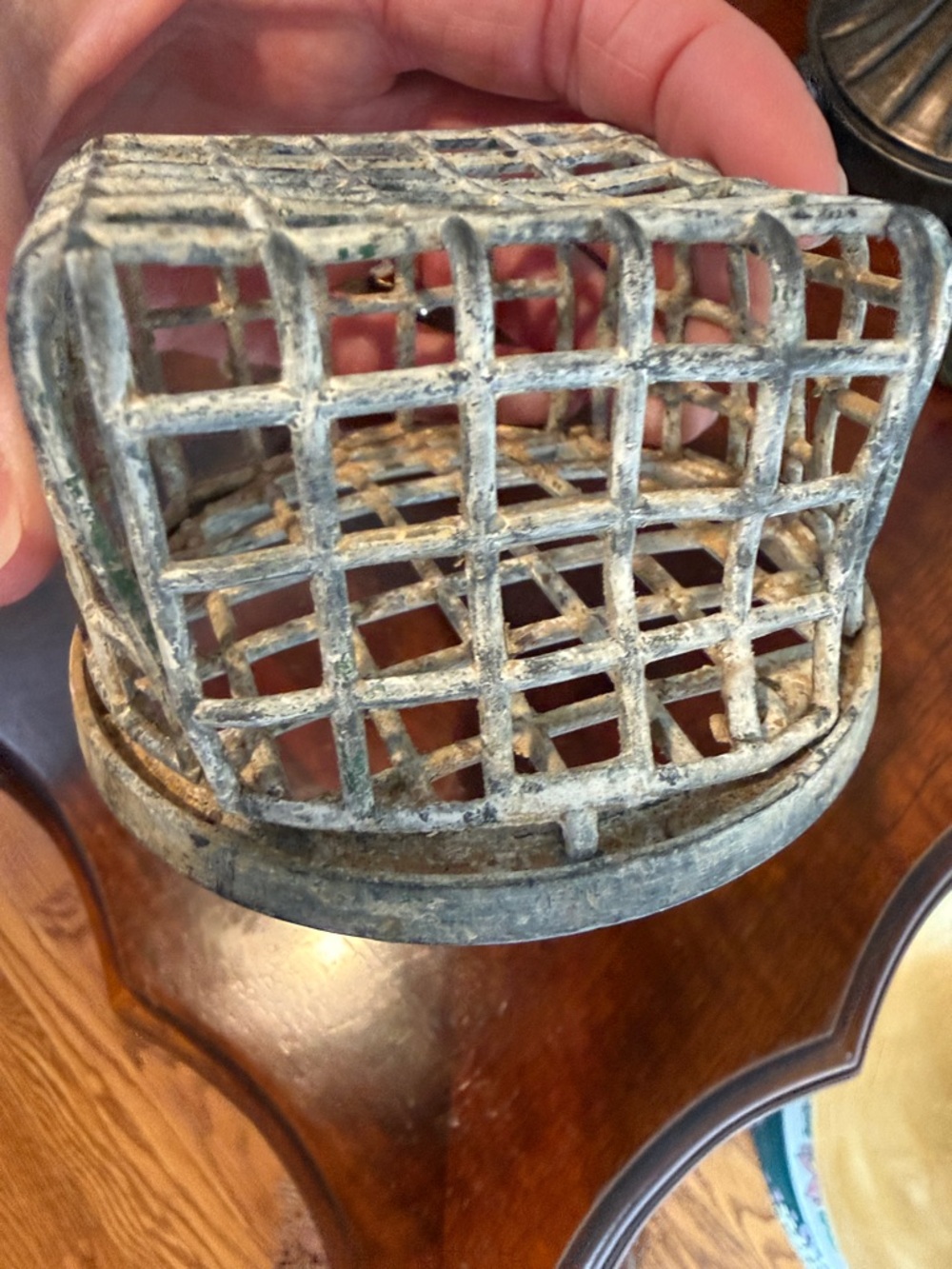 Rustic Metal Flower Frog - Distressed White Home Accent - Picture 4 of 4